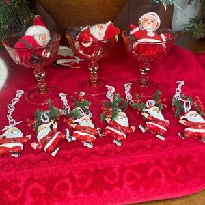 60’s Vintage Blow Mold Santa Mobile Ornaments Double sided Santa Set of 6